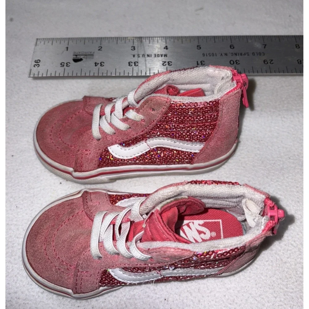 Vans Pink High Top Shoes With Pink Sequins, Toddler Size 6 - Picture 6 of 9